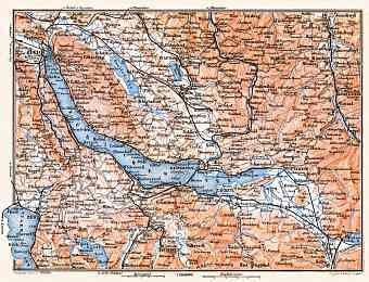 Lakes of Zurich and Zug district map, 1897