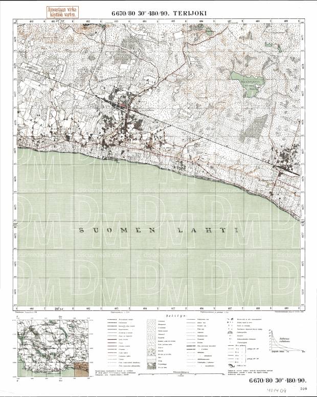 Zelenogorsk. Terijoki. Topografikartta 401409. Topographic map from 1934. Use the zooming tool to explore in higher level of detail. Obtain as a quality print or high resolution image