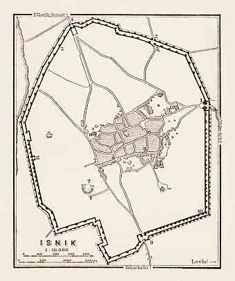 Isnik (Nikaea, İznik), ancient town site map, 1914