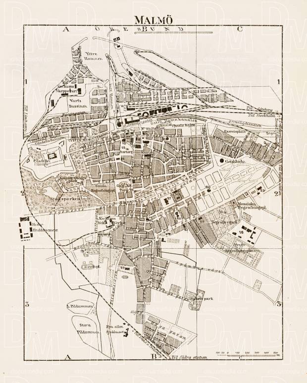 Malmö city map, 1899. Use the zooming tool to explore in higher level of detail. Obtain as a quality print or high resolution image