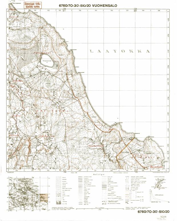 Motornoje. Vuohensalo. Topografikartta 413106. Topographic map from 1939. Use the zooming tool to explore in higher level of detail. Obtain as a quality print or high resolution image