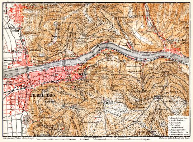 Heidelberg and environs map, 1905. Use the zooming tool to explore in higher level of detail. Obtain as a quality print or high resolution image