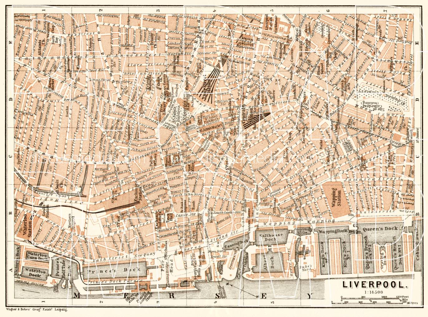 Old map of Liverpool in 1906. Buy vintage map replica poster print or download picture