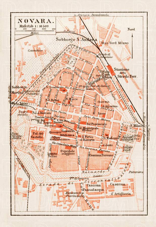 Novara city map, 1903. Use the zooming tool to explore in higher level of detail. Obtain as a quality print or high resolution image