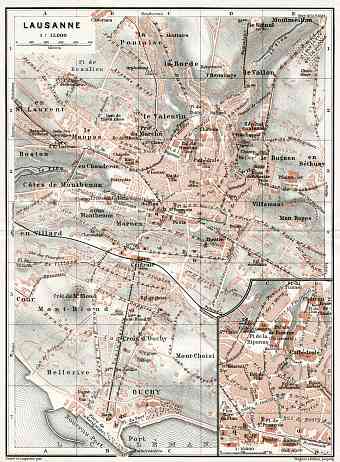 Lausanne city map, 1909