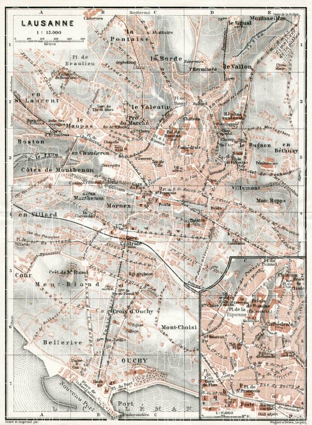 Lausanne city map, 1909. Use the zooming tool to explore in higher level of detail. Obtain as a quality print or high resolution image