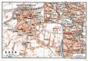 Eger (Cheb), city map. Eger and Franzensbad (Františkovy Lázně) environs, 1911