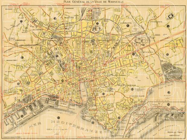 Marseille city map, 1924. Use the zooming tool to explore in higher level of detail. Obtain as a quality print or high resolution image