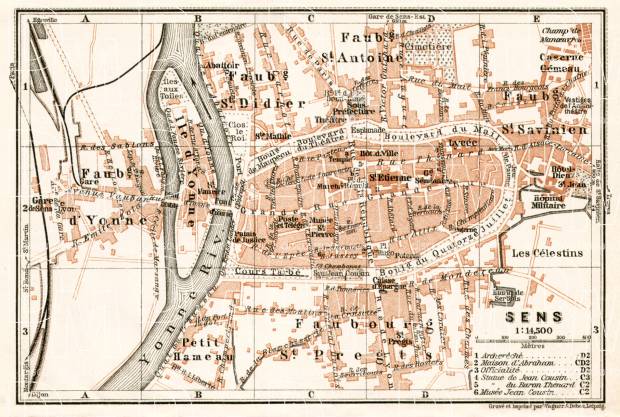 Sens city map, 1909. Use the zooming tool to explore in higher level of detail. Obtain as a quality print or high resolution image