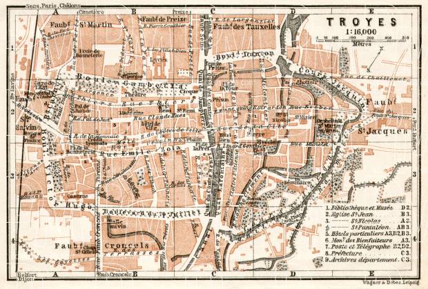 Troyes city map, 1909. Use the zooming tool to explore in higher level of detail. Obtain as a quality print or high resolution image