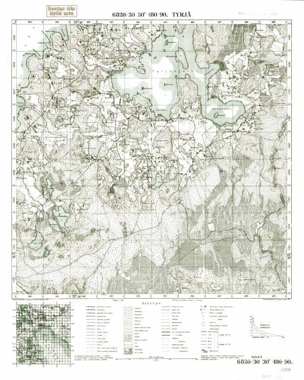 Tyrjä. Topografikartta 412309. Topographic map from 1939. Use the zooming tool to explore in higher level of detail. Obtain as a quality print or high resolution image