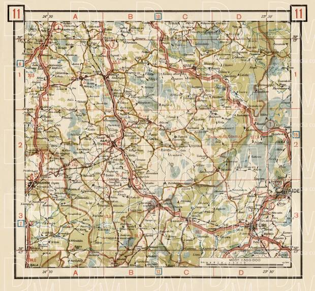 Estonian Road Map, Plate 11: Rapla. 1938. Use the zooming tool to explore in higher level of detail. Obtain as a quality print or high resolution image