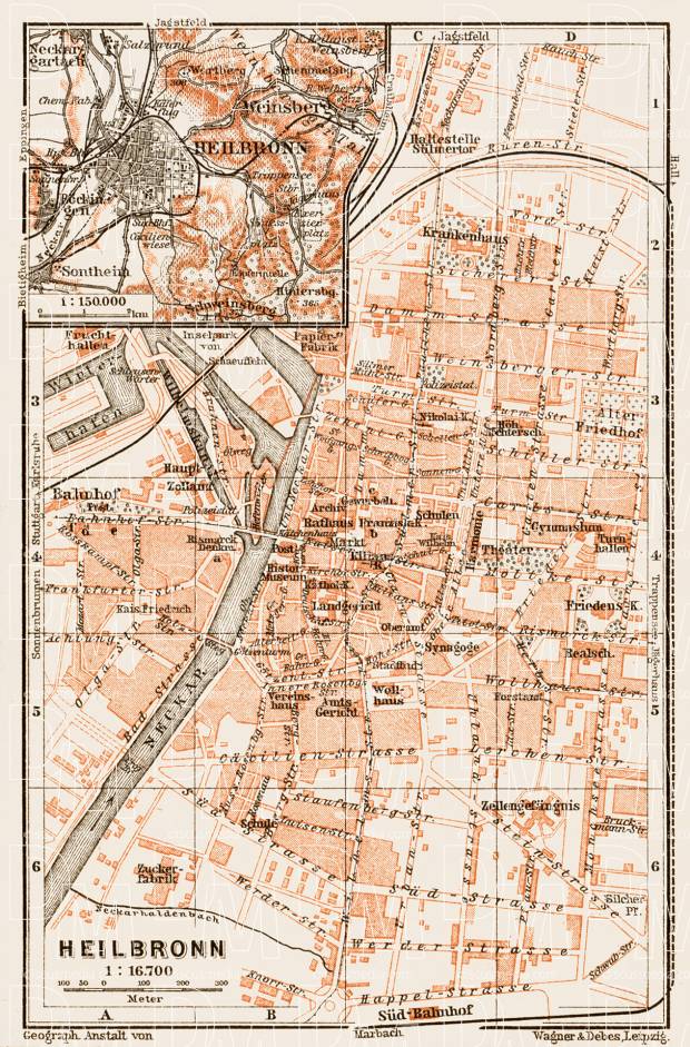 Heilbronn city map, 1909. Use the zooming tool to explore in higher level of detail. Obtain as a quality print or high resolution image