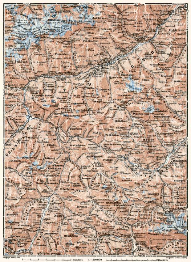Lower Engadin Valley map, 1909. Use the zooming tool to explore in higher level of detail. Obtain as a quality print or high resolution image