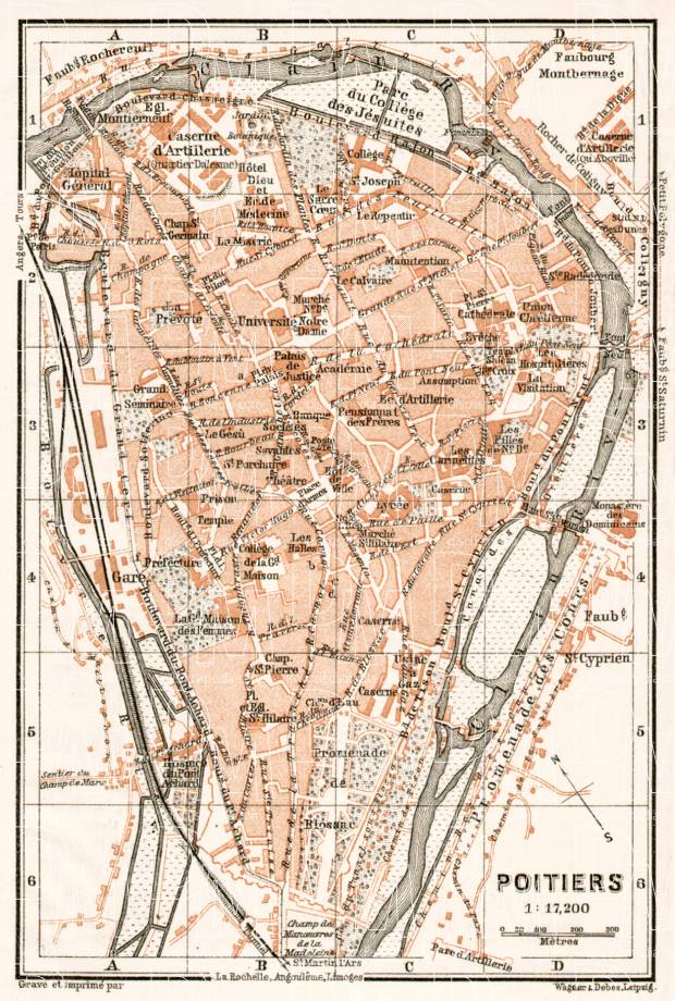 Poitiers city map, 1902. Use the zooming tool to explore in higher level of detail. Obtain as a quality print or high resolution image