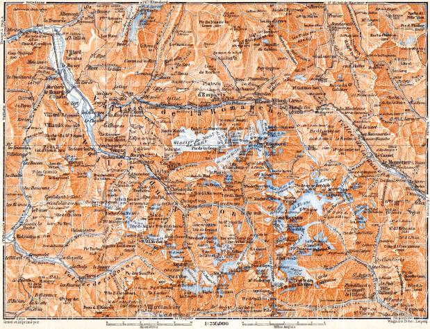 Romanche Valley and Vénéon Valley map, 1900. Use the zooming tool to explore in higher level of detail. Obtain as a quality print or high resolution image