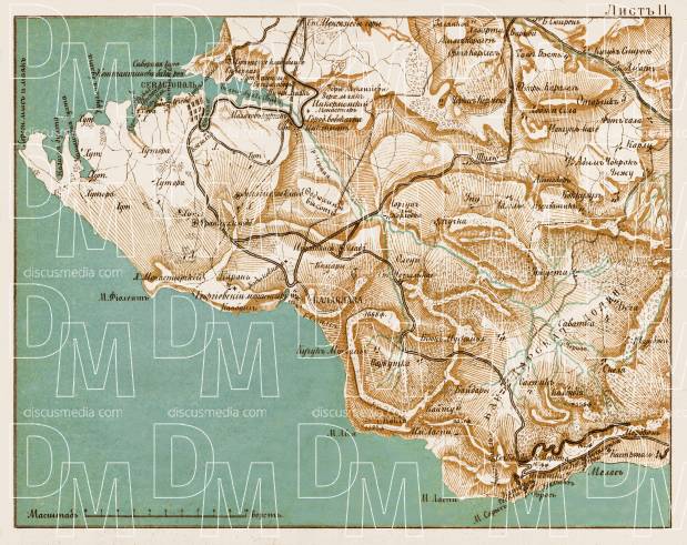 South Crimea: Sebastopol - Balaklava district map, 1904. Use the zooming tool to explore in higher level of detail. Obtain as a quality print or high resolution image