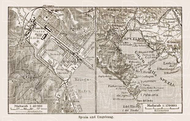 Spezia city map, 1913. Use the zooming tool to explore in higher level of detail. Obtain as a quality print or high resolution image