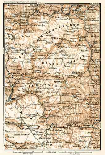 Causses Mountains map, 1902