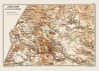 Jämtland region map. Åreskutan - Kallsjön, 1899