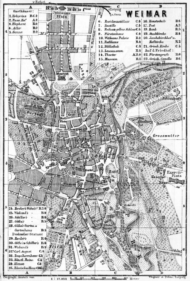 Weimar city map, 1887. Use the zooming tool to explore in higher level of detail. Obtain as a quality print or high resolution image
