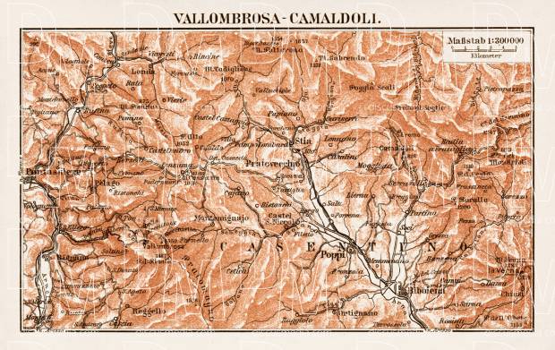 Vallombrosa-Camaldoli region map, 1903. Use the zooming tool to explore in higher level of detail. Obtain as a quality print or high resolution image