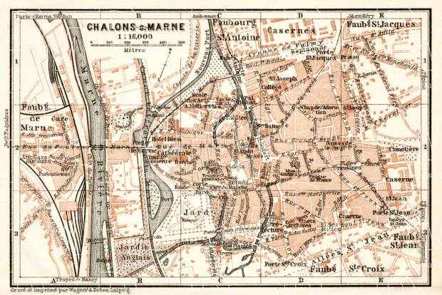 Châlons-sur-Marne (Châlons-en-Champagne) city map, 1909. Use the zooming tool to explore in higher level of detail. Obtain as a quality print or high resolution image