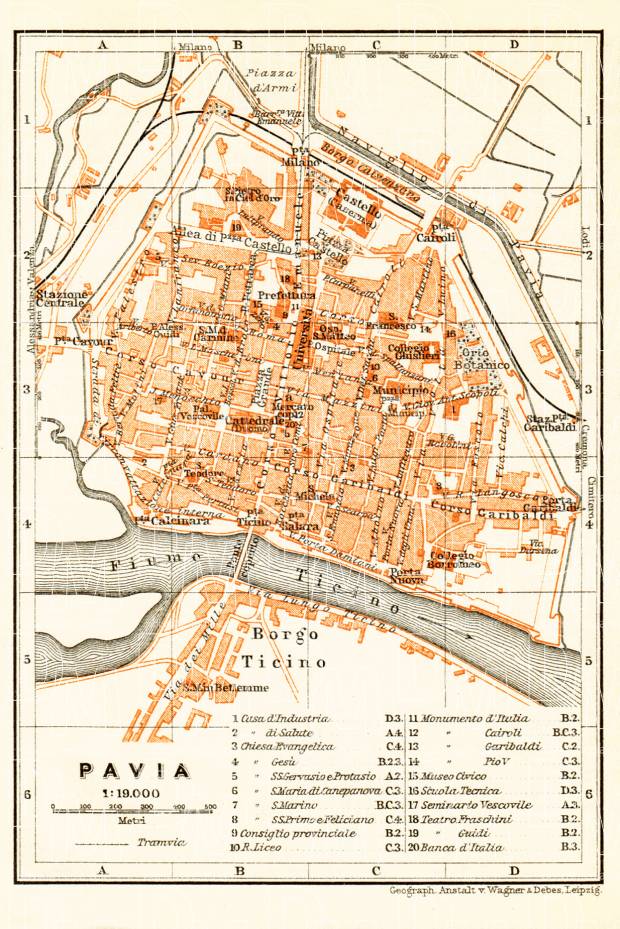 Pavia city map, 1908. Use the zooming tool to explore in higher level of detail. Obtain as a quality print or high resolution image