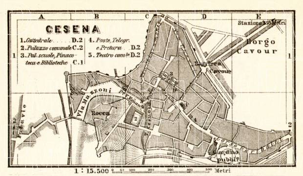 Cesena city map, 1909. Use the zooming tool to explore in higher level of detail. Obtain as a quality print or high resolution image
