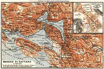 Cetinje city plan and map of environs of the Gulf of Kotor (Boka Kotorska), 1911