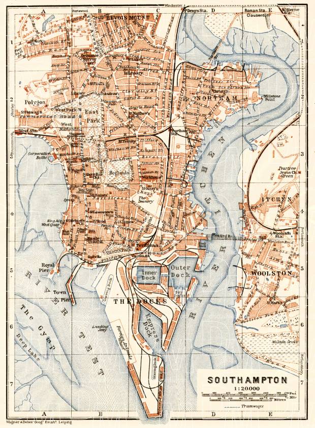 Southampton city map, 1906. Use the zooming tool to explore in higher level of detail. Obtain as a quality print or high resolution image