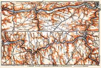 Meuse River course map from Liége to Namur, 1904