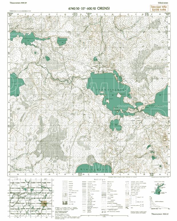 Oživka Novaja Village Site. Orensi. Topografikartta 515107. Topographic map from 1943. Use the zooming tool to explore in higher level of detail. Obtain as a quality print or high resolution image