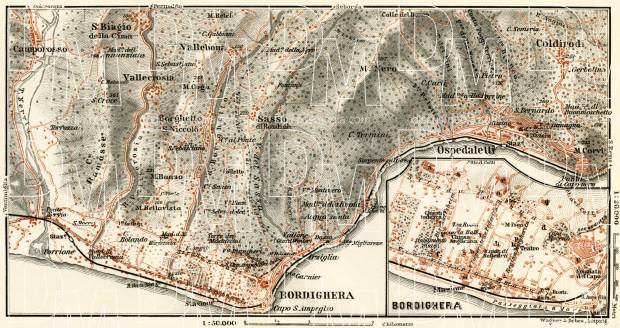 Bordighera town plan. Bordighera environs map, 1913. Use the zooming tool to explore in higher level of detail. Obtain as a quality print or high resolution image
