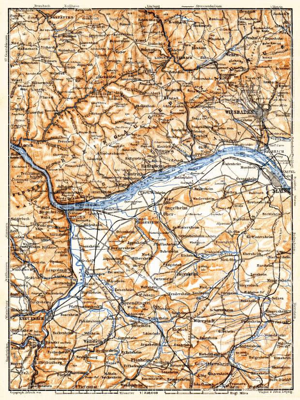 Rheingau Mountains map, 1905. Use the zooming tool to explore in higher level of detail. Obtain as a quality print or high resolution image