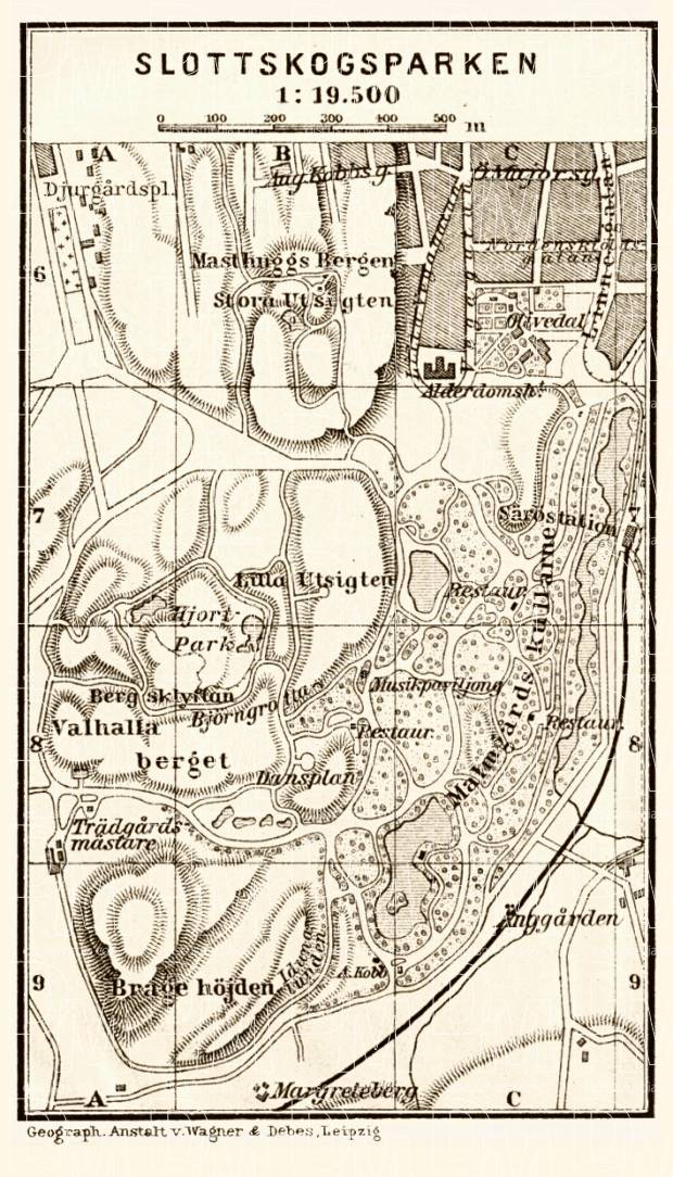 Göteborg (Gothenburg), Slottskogsparken map, 1910. Use the zooming tool to explore in higher level of detail. Obtain as a quality print or high resolution image