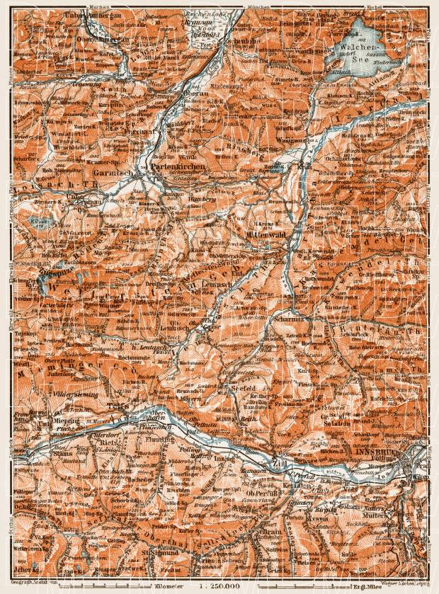 Map of the environs of Partenkirchen, 1909. Use the zooming tool to explore in higher level of detail. Obtain as a quality print or high resolution image