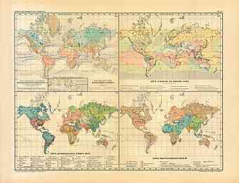 World Temperature, Ocean Currents, Rains, Religions and Population Maps (in Russian), 1910 World Temperature, Ocean Currents, Rains, Religions and Population Maps (in Russian), 1910