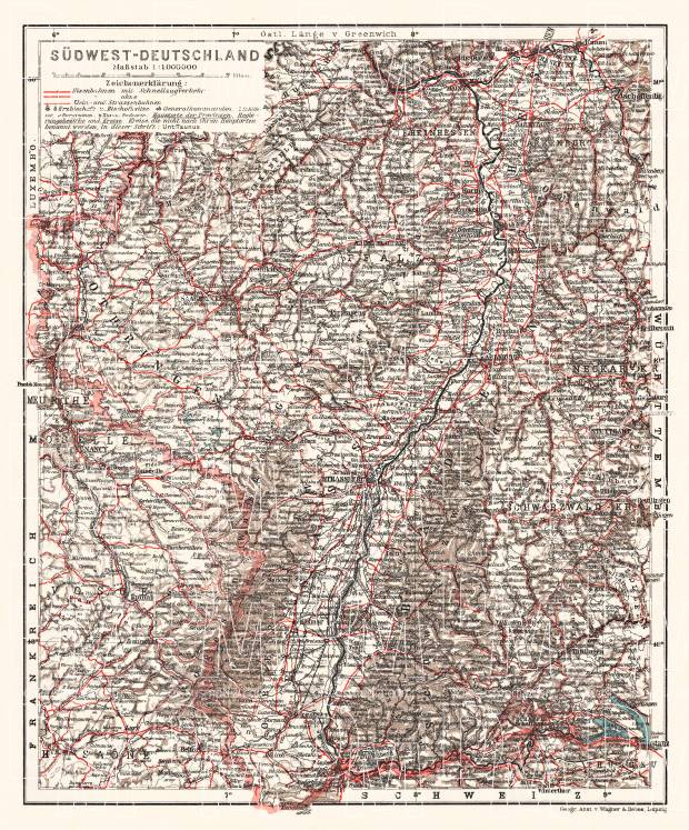 Germany, southwestern regions. General map, 1913. Use the zooming tool to explore in higher level of detail. Obtain as a quality print or high resolution image