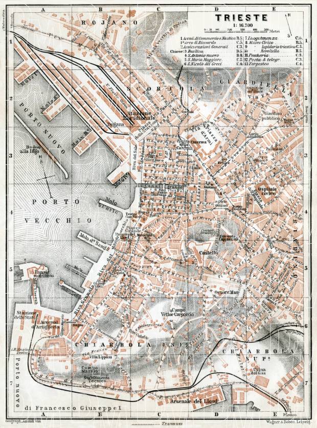 Triest (Trieste) city map, 1910. Use the zooming tool to explore in higher level of detail. Obtain as a quality print or high resolution image