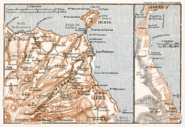 Las Palmas de Gran Canaria and environs map, 1911. Use the zooming tool to explore in higher level of detail. Obtain as a quality print or high resolution image