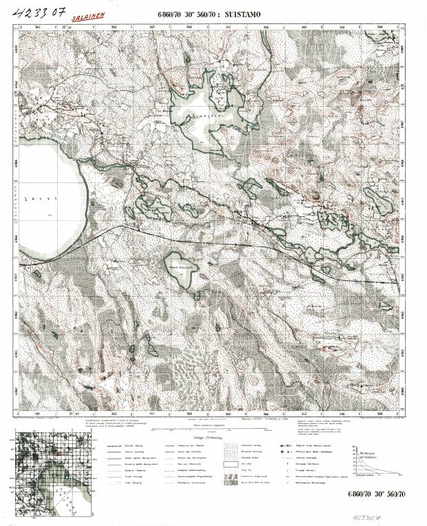 Suistamo. Topografikartta 423307. Topographic map from 1942. Use the zooming tool to explore in higher level of detail. Obtain as a quality print or high resolution image