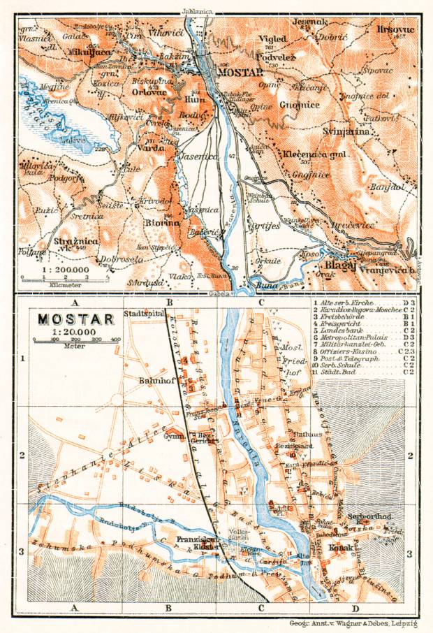 Mostar town plan, 1913. Use the zooming tool to explore in higher level of detail. Obtain as a quality print or high resolution image