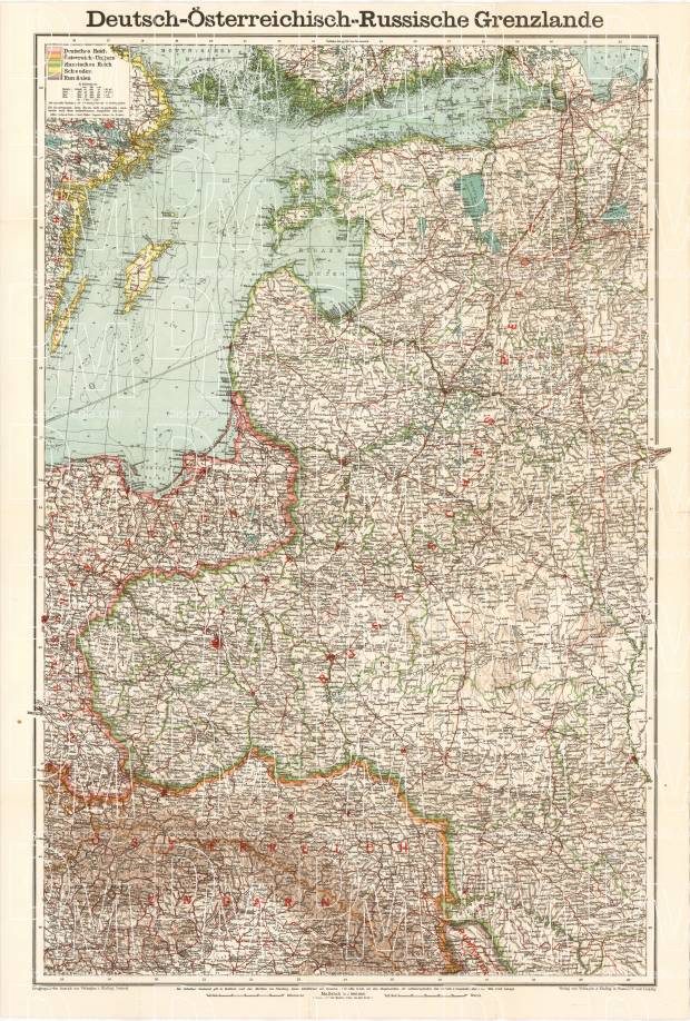 West european Russia on the map of German-Austrian-Russian Boundary Area (World War I theatre). About 1916. Use the zooming tool to explore in higher level of detail. Obtain as a quality print or high resolution image