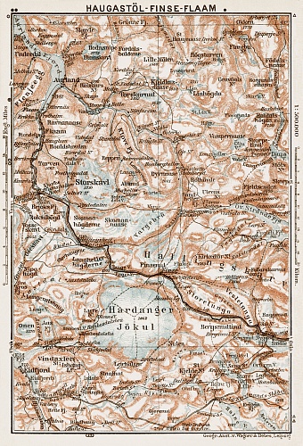 Haugastöl (Haugastøl) - Finse - Flaam (Flam, Flåm) area map, 1931