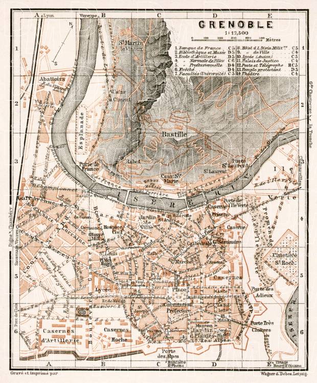 Grenoble (Grenobles) city map, 1902. Use the zooming tool to explore in higher level of detail. Obtain as a quality print or high resolution image
