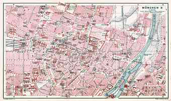 München (Munich) city centre map, 1913