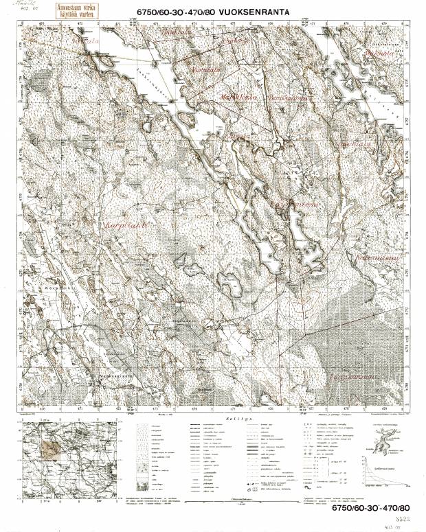Ozjorskoje. Vuoksenranta. Topografikartta 411305. Topographic map from 1938. Use the zooming tool to explore in higher level of detail. Obtain as a quality print or high resolution image