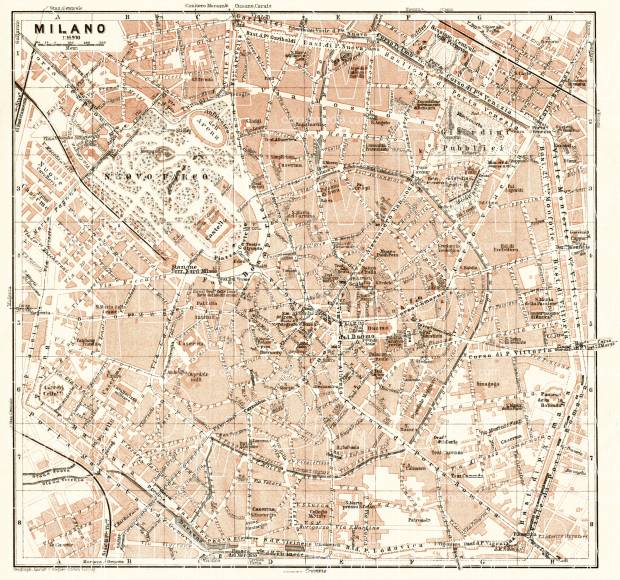 Milan (Milano) city map, 1909. Use the zooming tool to explore in higher level of detail. Obtain as a quality print or high resolution image