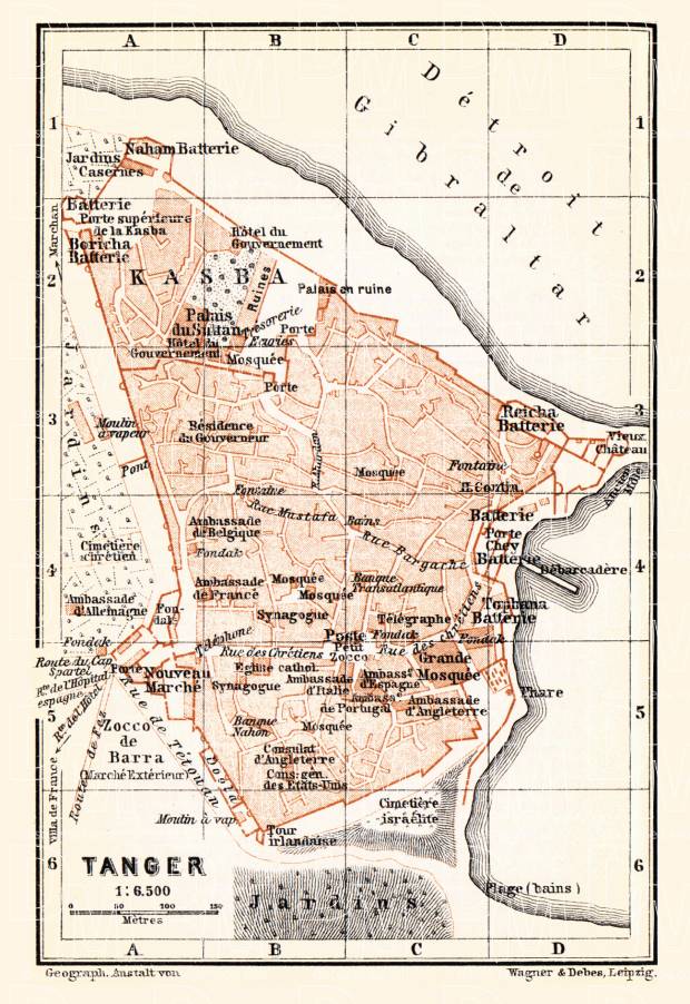Tánger (طنجة, Tangier) city map, 1899. Use the zooming tool to explore in higher level of detail. Obtain as a quality print or high resolution image